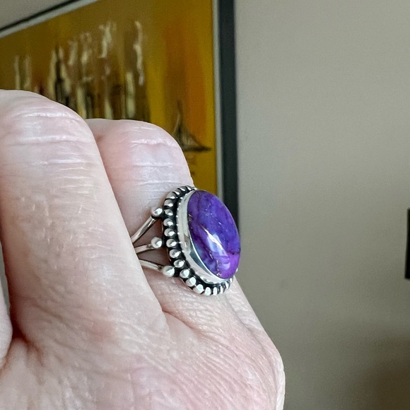 Purple Mojave Turquoise and Silver Ring, 6.25 - Picture 2 of 10